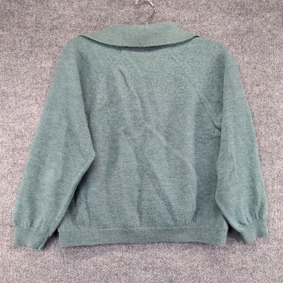 Fully Fashioned Women's Sweater Green 40 Collared Botany Wool Made in Scotland - Picture 5 of 14